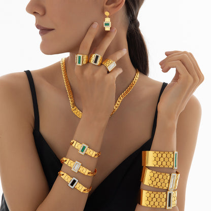 Trendy Stainless Steel Chain Jewelry Set – Rings, Bracelet, Earrings, Necklace & Bangle