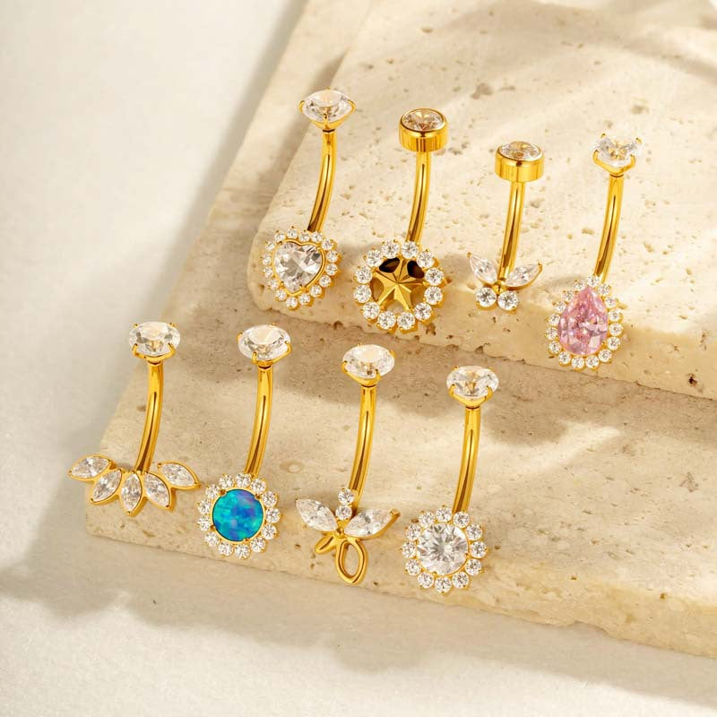 G23/F136 Titanium Flower CZ Internally Threaded Belly Button Ring – Stylish Navel Piercing Jewelry