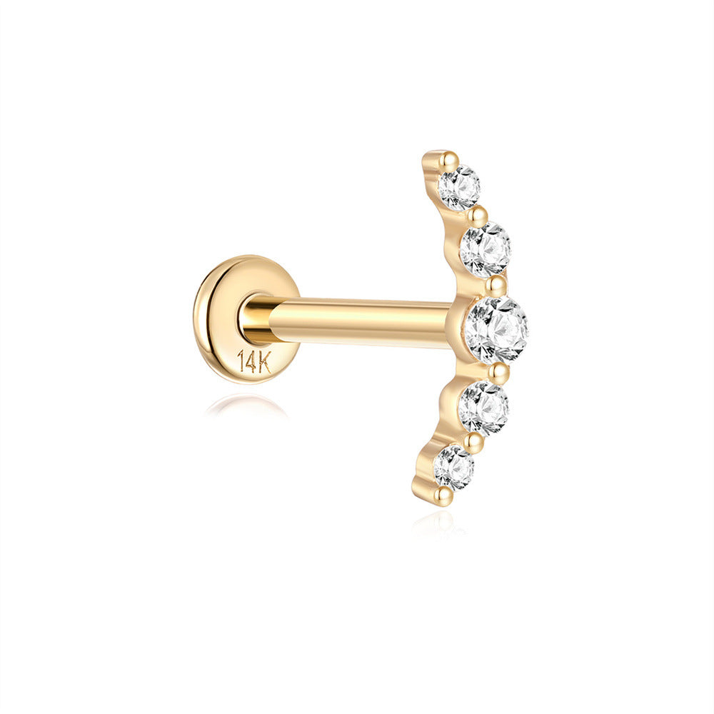 14K Gold Five-Stone Zircon Stud Earrings – Elegant & Dainty