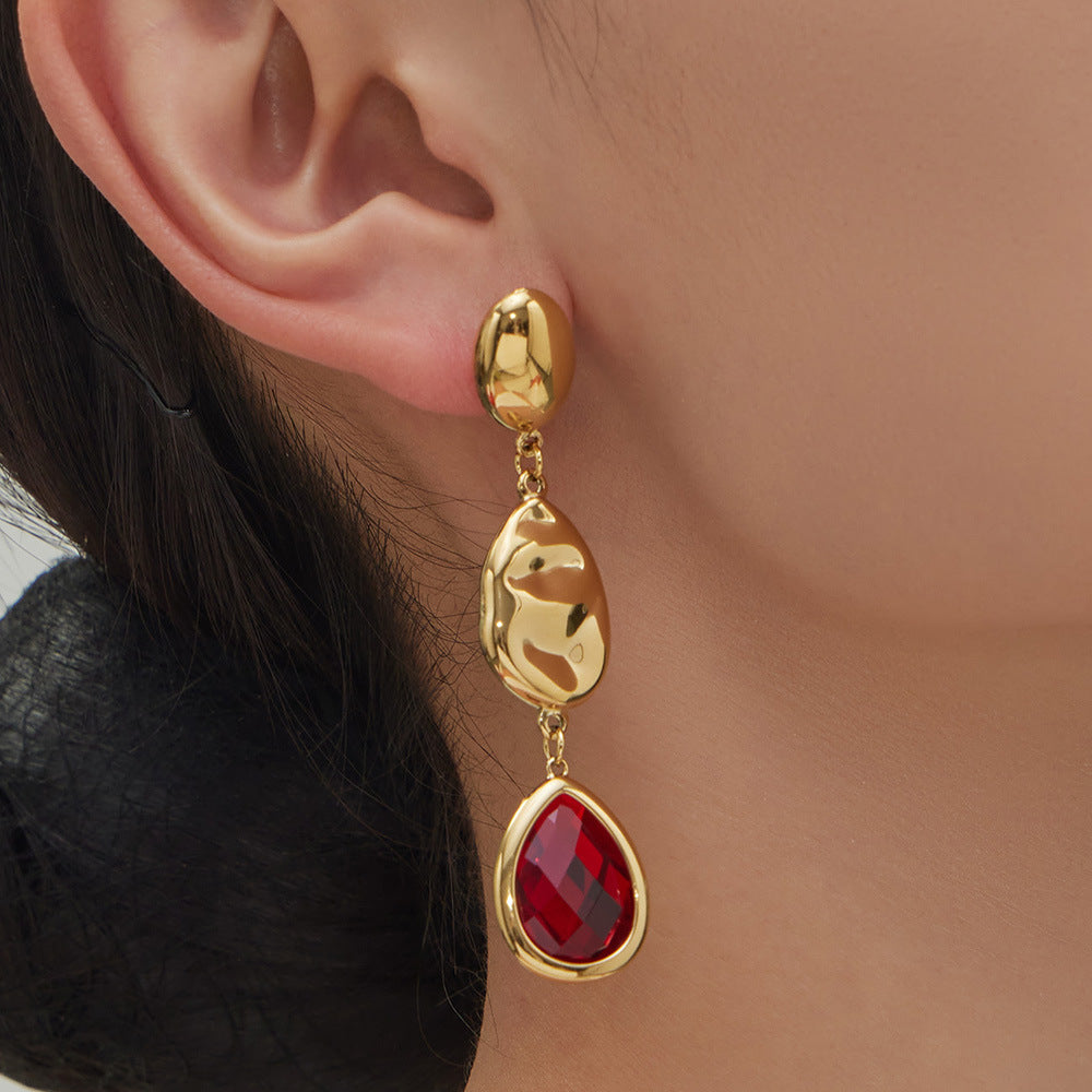 Sparkling Irregular Oval Glass Drop Earrings – Long Statement Waterdrop Jewelry for Women