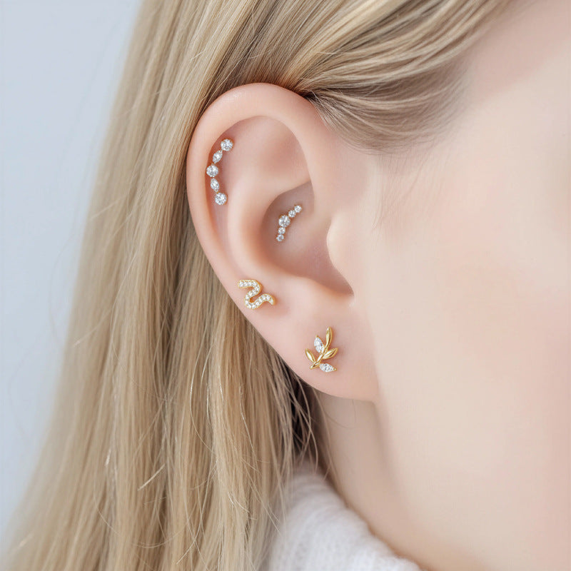 Implant Grade G23 Titanium Labret Stud – Snake Leaf CZ Flat Back Ear & Lip Piercing ASTM F136 Jewelry