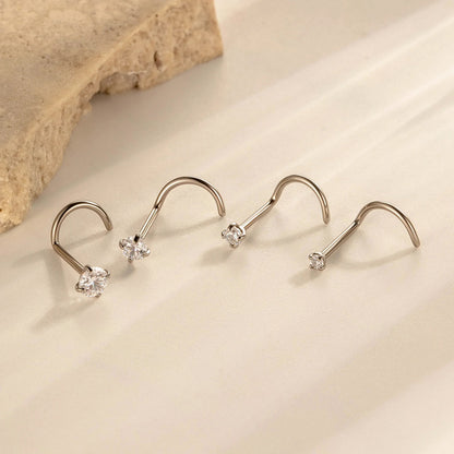 G23 Titanium Nose Stud with Zircon | F136 S-Bar Internally Threaded Nose Piercing Jewelry