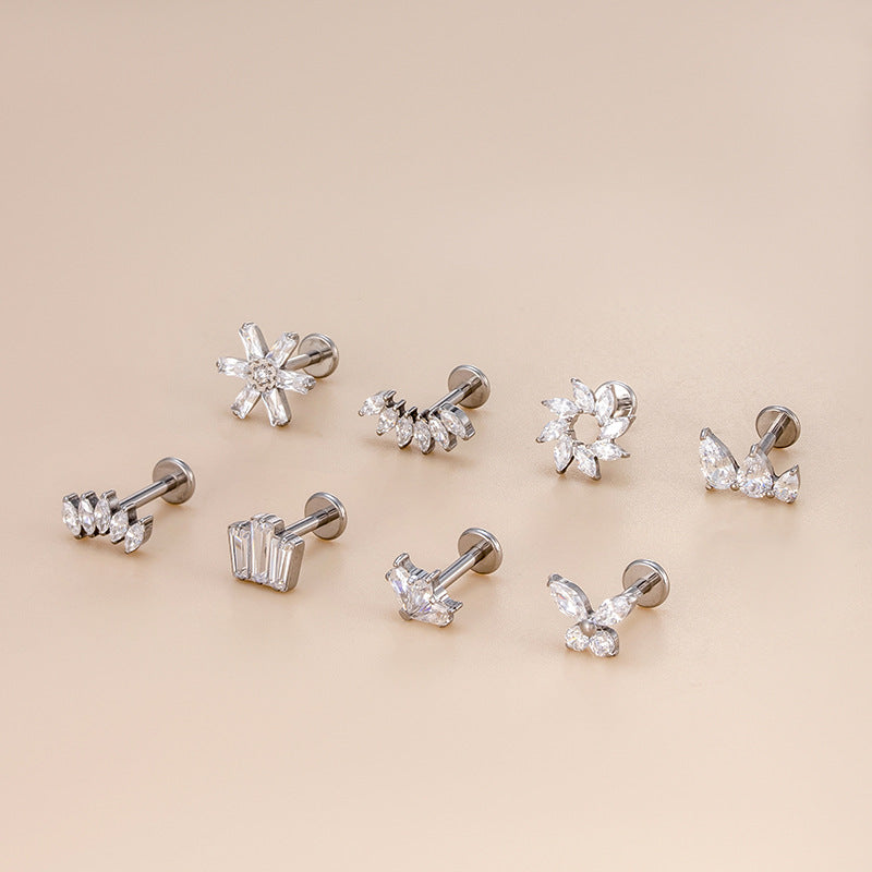G23 Titanium Crown Butterfly Floral CZ Cartilage Studs | F136 Titanium Hypoallergenic Piercing Jewelry