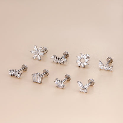 G23 Titanium Crown Butterfly Floral CZ Cartilage Studs | F136 Titanium Hypoallergenic Piercing Jewelry