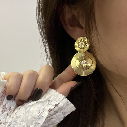 Vintage Floral Crystal Drop Earrings – Stainless Steel Elegant Retro Jewelry for Women