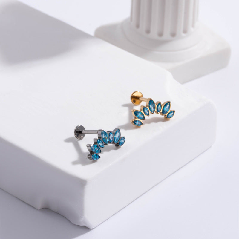 G23/F136 Titanium Colorful Zircon Internally Threaded Labret Stud | 7 Styles Cartilage Piercing Jewelry in Gold & Silve