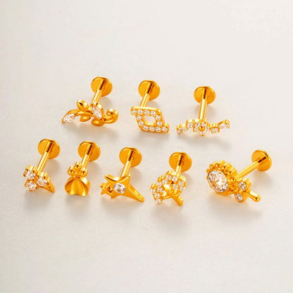 G23/F136 Titanium Internally Threaded Zircon Piercing Jewelry Lip Stud & Cartilage Earring – Elegant Sparkle Design, 1.2×8mm Rod, Gold & Silver