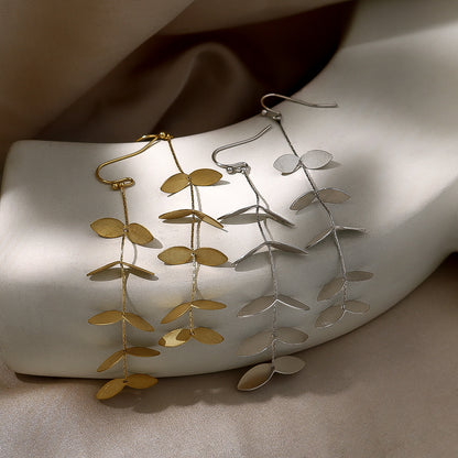 Leaf Tassel Drop Earrings – Stainless Steel Elegant Lightweight Dangle Earrings for Women