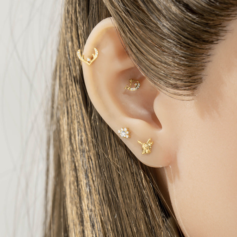 Implant Grade G23 ASTM F136 Titanium CZ Labret Stud | Internal Thread 16G Flat Back Lip & Cartilage Earring