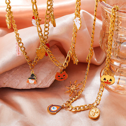 Holiday Collection – Gold Plated Stainless Steel Multishape Pendant Tassel Necklace | Halloween & Christmas Jewelry