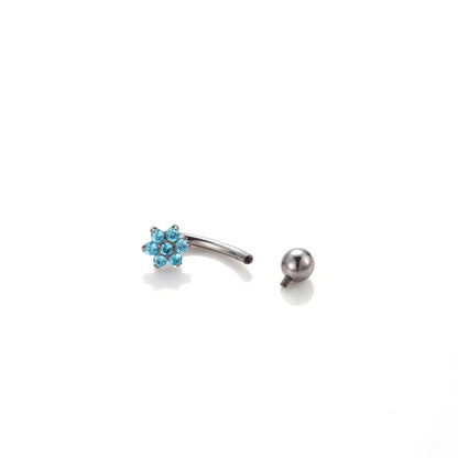 G23 Titanium CZ Flower Belly Button Ring – Internally Threaded Navel Piercing Jewelry