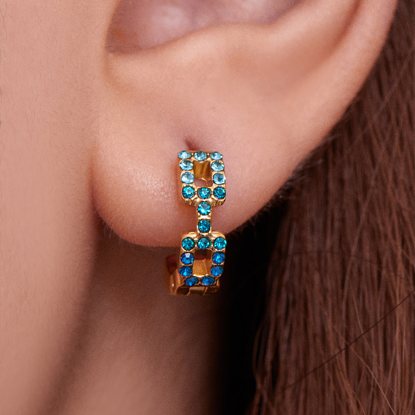 Geometric Hollow Zircon Earrings | Stainless Steel Colorful Micro Paved Hoop Earrings | Minimalist Modern Fashion Jewelry