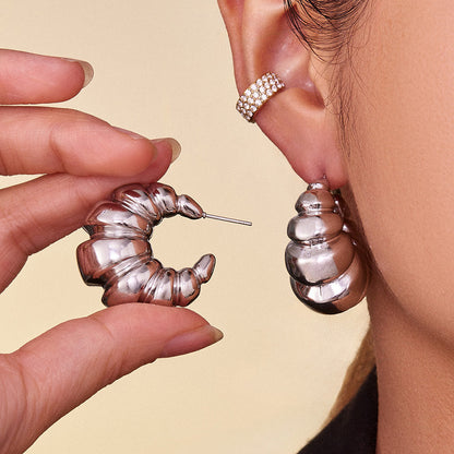 Twisted Horn Bag Hoop Earrings Set – High-Quality Stainless Steel Minimalist Statement Jewelry | WANTI Jewelry