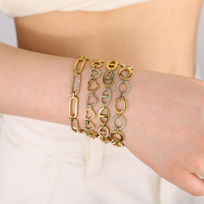 18K Gold Plated Stainless Steel Crystal Bracelet – Heart, Rectangle, Oval & Infinity Shapes