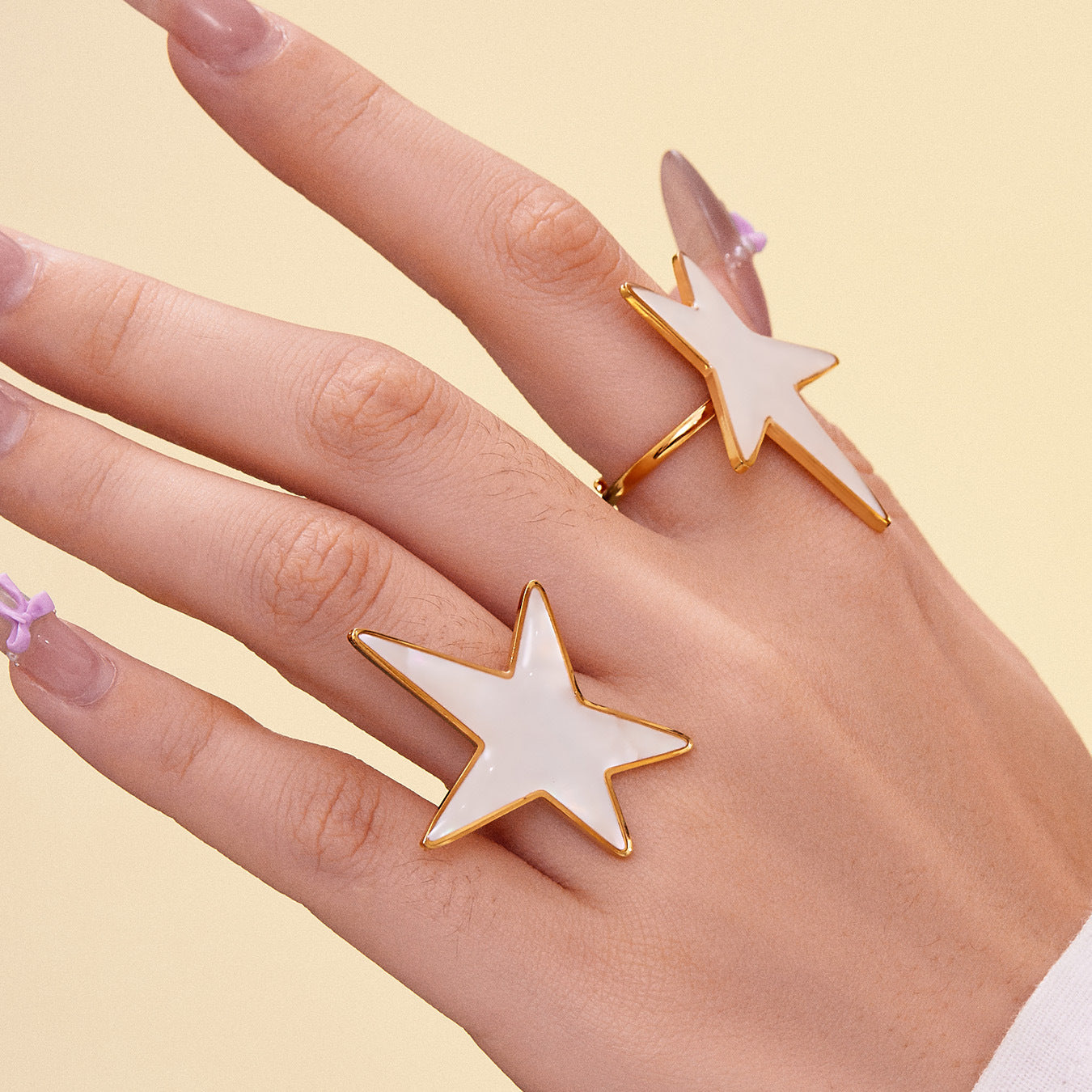Trendy Stainless Steel Acrylic Star Earrings and Open Ring Set – Hip-Hop Style Statement Jewelry
