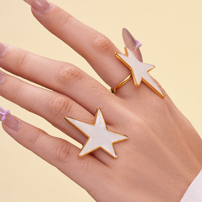 Trendy Stainless Steel Acrylic Star Earrings and Open Ring Set – Hip-Hop Style Statement Jewelry