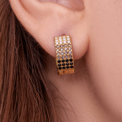 Stainless Steel Colorful Zircon Round Hoop Earrings Set – Modern Minimalist Retro Luxury Hoops