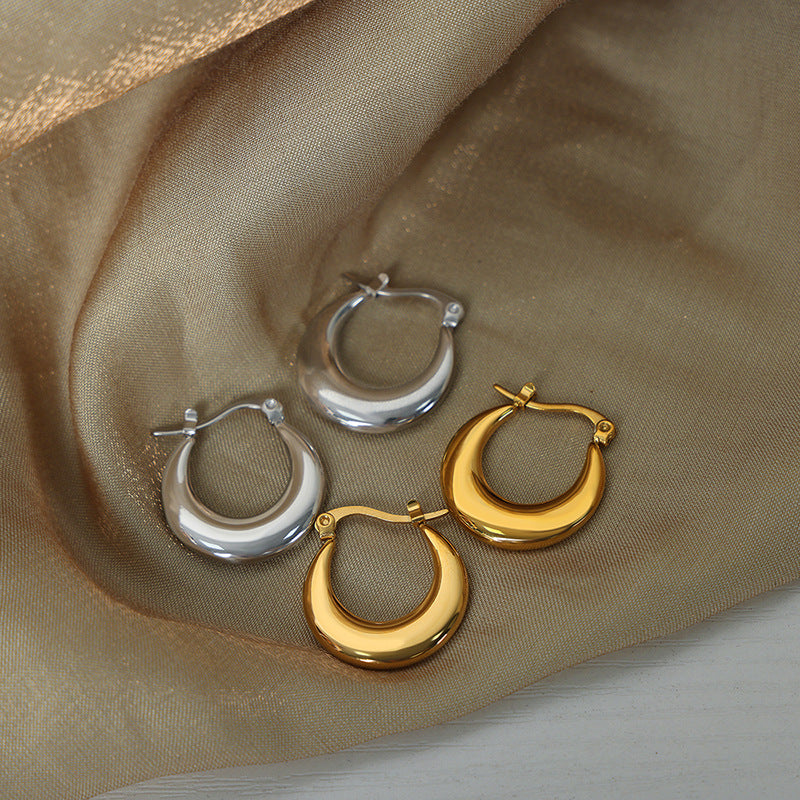 Stainless Steel Geometric U-Shaped Hoop Earrings – Minimalist Polished Titanium Steel Earrings for Women | WANTI Fashion Jewelry