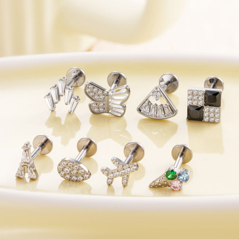 F136 Titanium Zircon Labret Studs | Internally Threaded Cartilage Piercing Jewelry in Gold & Silver