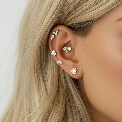 Implant Grade ASTM F136 Titanium Classic CZ Flat Back Labret Stud | Internal Thread Ear & Lip Piercing Jewelry