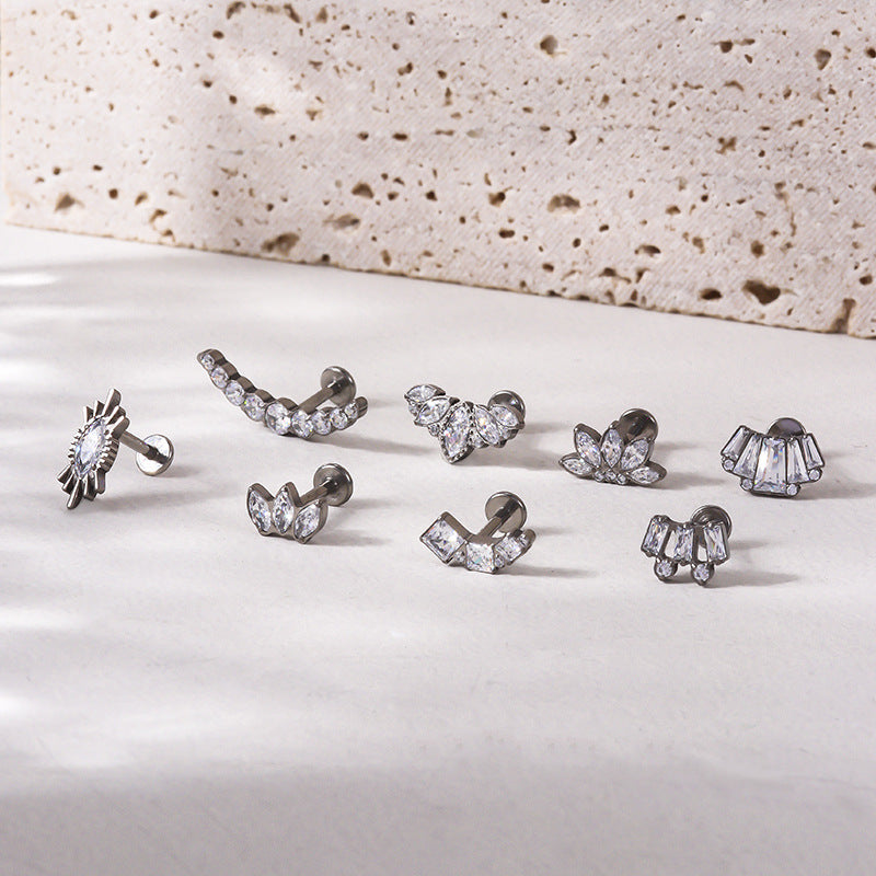 F136 Titanium Crown Marquise Zircon Internally Threaded Flat Back Cartilage Piercing | G23 Titanium Body Jewelry