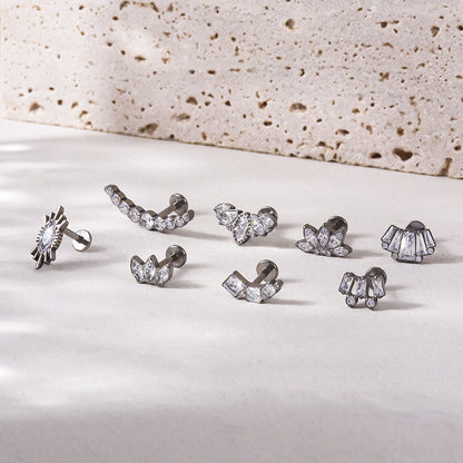 F136 Titanium Crown Marquise Zircon Internally Threaded Flat Back Cartilage Piercing | G23 Titanium Body Jewelry