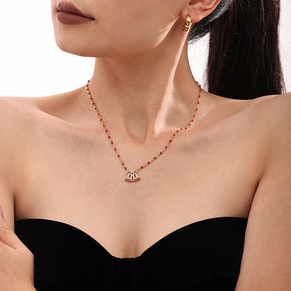 Gold Stainless Steel Christmas Bell & Reindeer Zircon Pendant Necklace | Festive Holiday Jewelry Gift