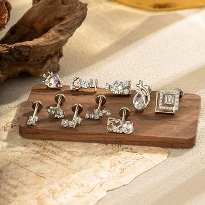 G23 F136 Titanium Geometric Flat Back Labret Stud – Internal Thread Cartilage & Lip Piercing