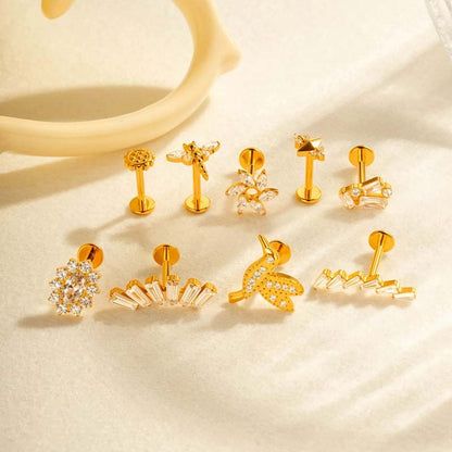 Titanium Screw‑In Flat‑Back Stud with Zircon – Hypoallergenic Piercing Jewelry