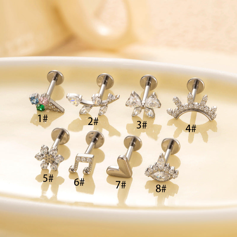 F136 Titanium Internally Threaded CZ Cartilage Stud Earrings – Flat Back Piercing Jewelry