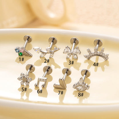 F136 Titanium Internally Threaded CZ Cartilage Stud Earrings – Flat Back Piercing Jewelry