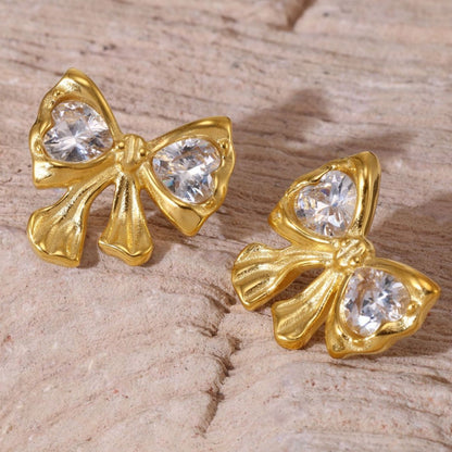 Stainless Steel Butterfly Earrings Rhinestone & Glass Stone Fashion Earrings