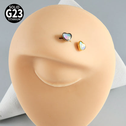 ASTM F136 Titanium Heart Mother of Pearl Dermal Top – Internally Threaded Micro Dermal Replacement for Collarbone & Surface Piercing