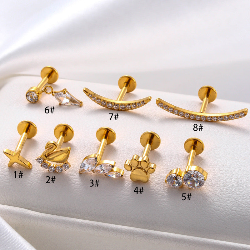 Titanium Internally Threaded  CZ Flat Back Stud – Cartilage Piercing Jewelry for Helix, Tragus, and Conch