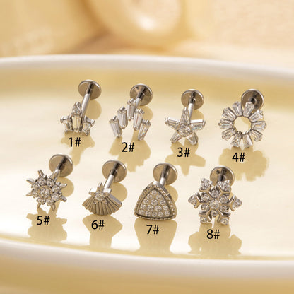 Implant Grade ASTM F136 Titanium Micro CZ Flat Back Stud | Internal Thread Cartilage & Lip Piercing Jewelry