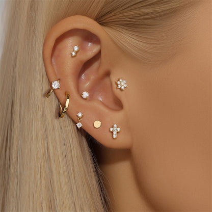 14K Gold Circle Double Zircon Stud Earrings – Stackable & Hypoallergenic