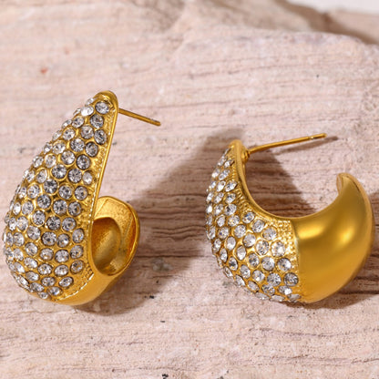 Elegant Teardrop Zircon Earrings – Stainless Steel Enamel, Pearl & Rhinestone Collection | Hypoallergenic Fashion Jewelry