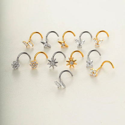 Implant Grade ASTM F136 Titanium Star Lightning Nose Stud S-Bend CZ Nose Stud Nostril Piercing Jewelry Hypoallergenic