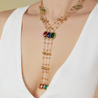 Stainless Steel Oval Gemstone Jewelry Series – Long Pendant Necklace · Bracelet · Drop Earrings | WANTI Jewelry