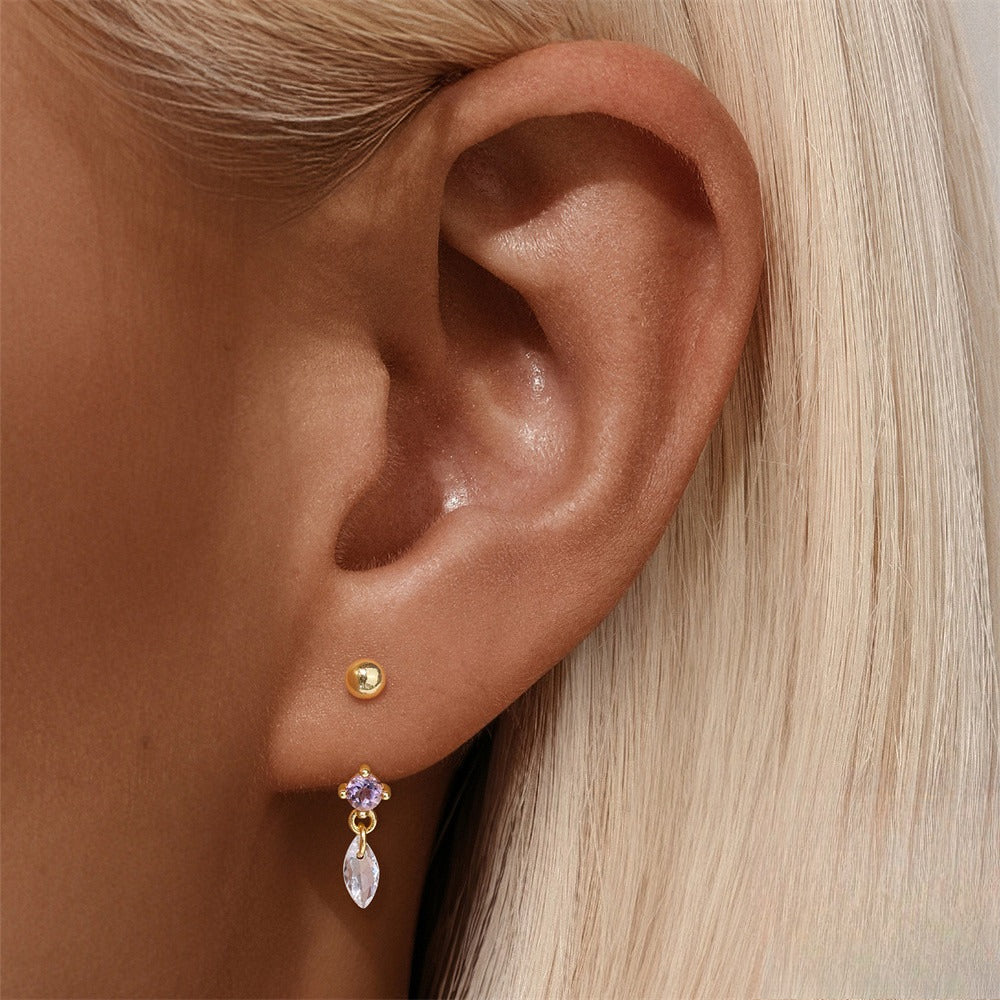 ASTM F136 C-shaped Small Stone Bead Cartilage Piercing Earrings