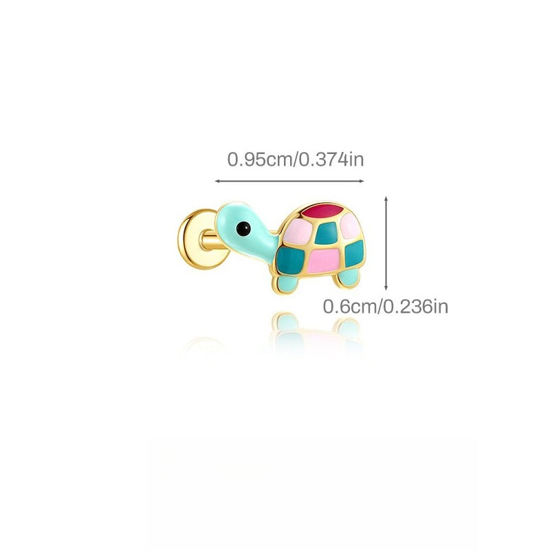 ASTM F136 Cartoon Animal Enamel baby girl Flat back Threaded Cartilage Piercing Earring