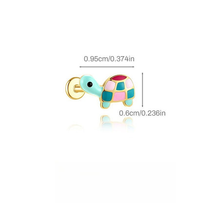 ASTM F136 Cartoon Animal Enamel baby girl Flat back Threaded Cartilage Piercing Earring