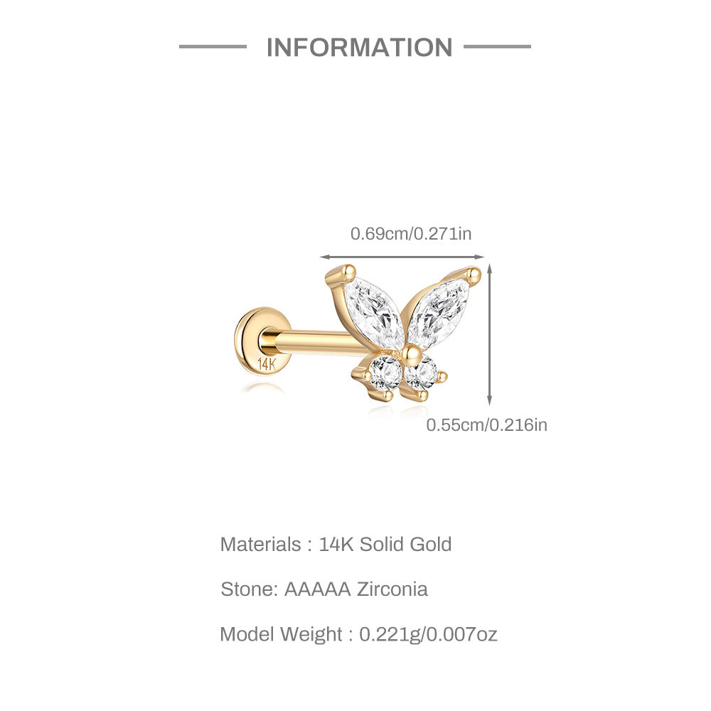 14K Gold Butterfly Zircon Stud Earrings – Dainty & Hypoallergenic