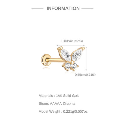 14K Gold Butterfly Zircon Stud Earrings – Dainty & Hypoallergenic