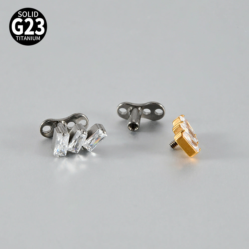 ASTM F136 Titanium Triple CZ Dermal Anchor – Minimal Rectangular Skin Implant Jewelry