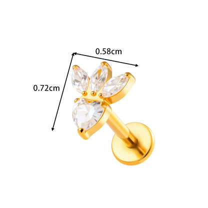 F136/G23 Titanium Star, Leaf, Flower, Fish, Bow Zircon Internally Threaded Labret & Cartilage Piercing Jewelry