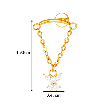 G23 Titanium Piercing with Butterfly, Heart, Star, and Chain Zircon Pendants – Threaded Flat-Top Lip & Cartilage Piercing Earring Jewelry