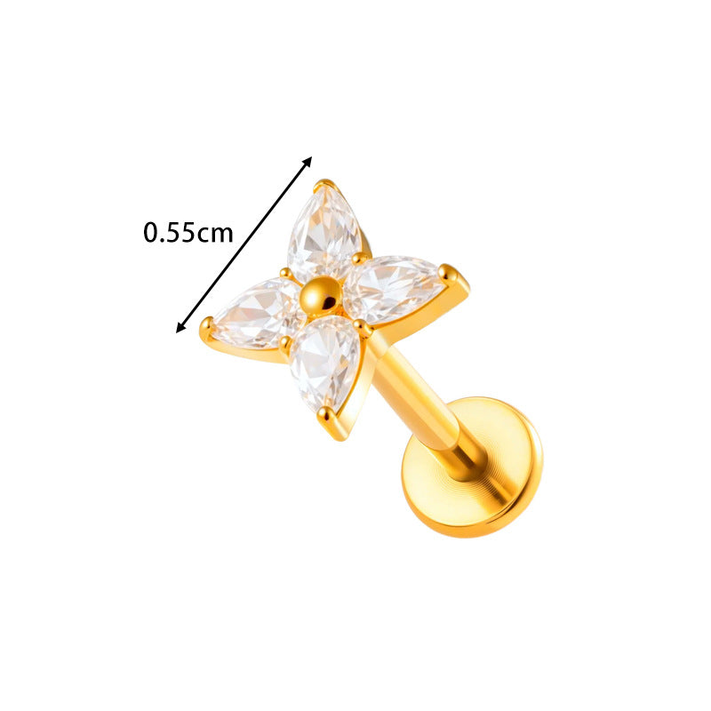 F136/G23 Titanium Star, Leaf, Flower, Fish, Bow Zircon Internally Threaded Labret & Cartilage Piercing Jewelry
