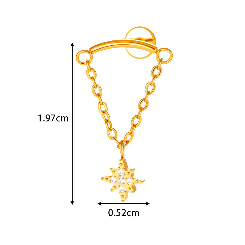 G23 Titanium Piercing with Butterfly, Heart, Star, and Chain Zircon Pendants – Threaded Flat-Top Lip & Cartilage Piercing Earring Jewelry