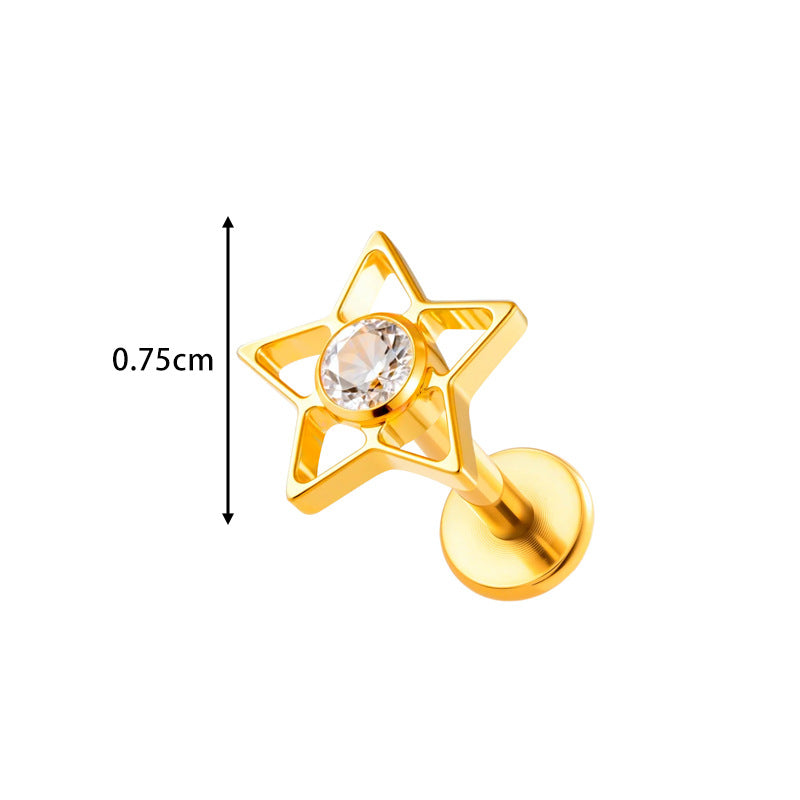 F136/G23 Titanium Star, Leaf, Flower, Fish, Bow Zircon Internally Threaded Labret & Cartilage Piercing Jewelry
